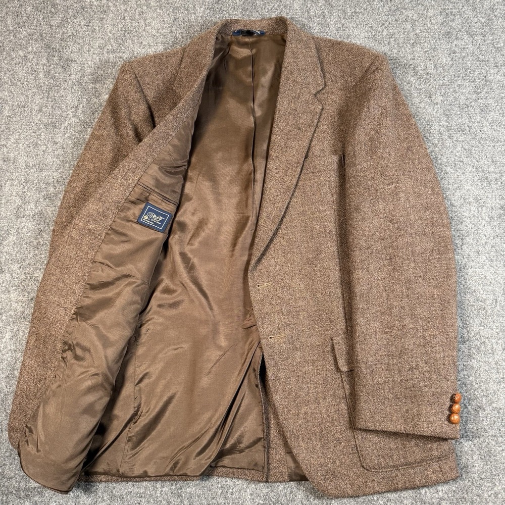 🧥 Vintage Farah Wool Sport Coat Blazer 42L Brown Tweed Made in USA W.F. Leather